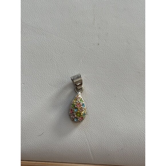 925 marked Silver Teardrop Pendant With Multicolored CZ Gemstones - Picture 8 of 12